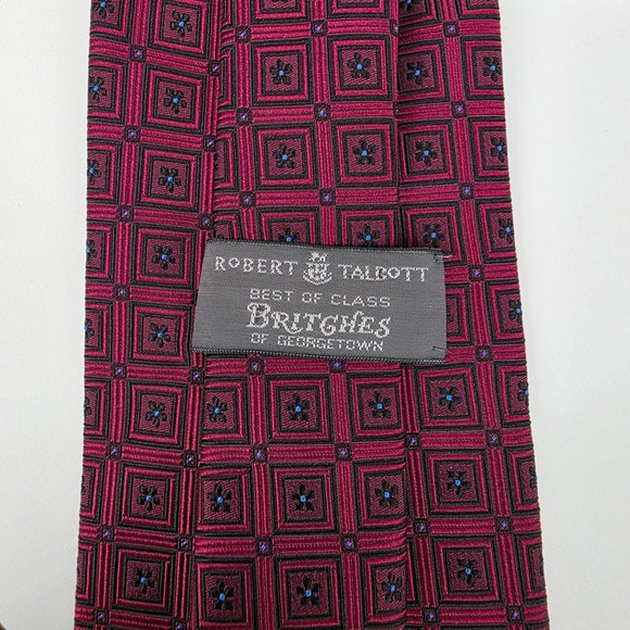 Robert Talbott Best of Class Tie Mens 4" Wide Burgundy Geometric Medallion Silk - Picture 2 of 5